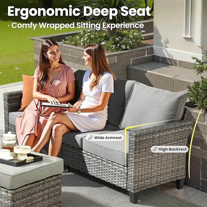 ovios 6 Pieces Patio Furniture Set, Outdoor Wicker Sofa Couch