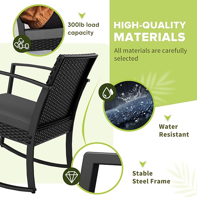 Homall Patio Furniture Set 3 Piece Resin Outdoor Bistro Set Rocking Patio Chairs