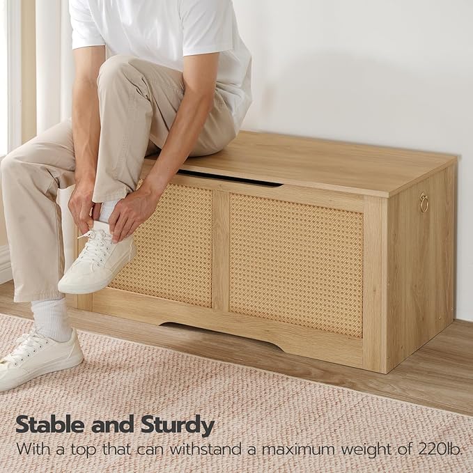 HOOBRO Storage Bench, 39.3" Toy Box, Rattan-Like Storage Chest, Sturdy Entryway