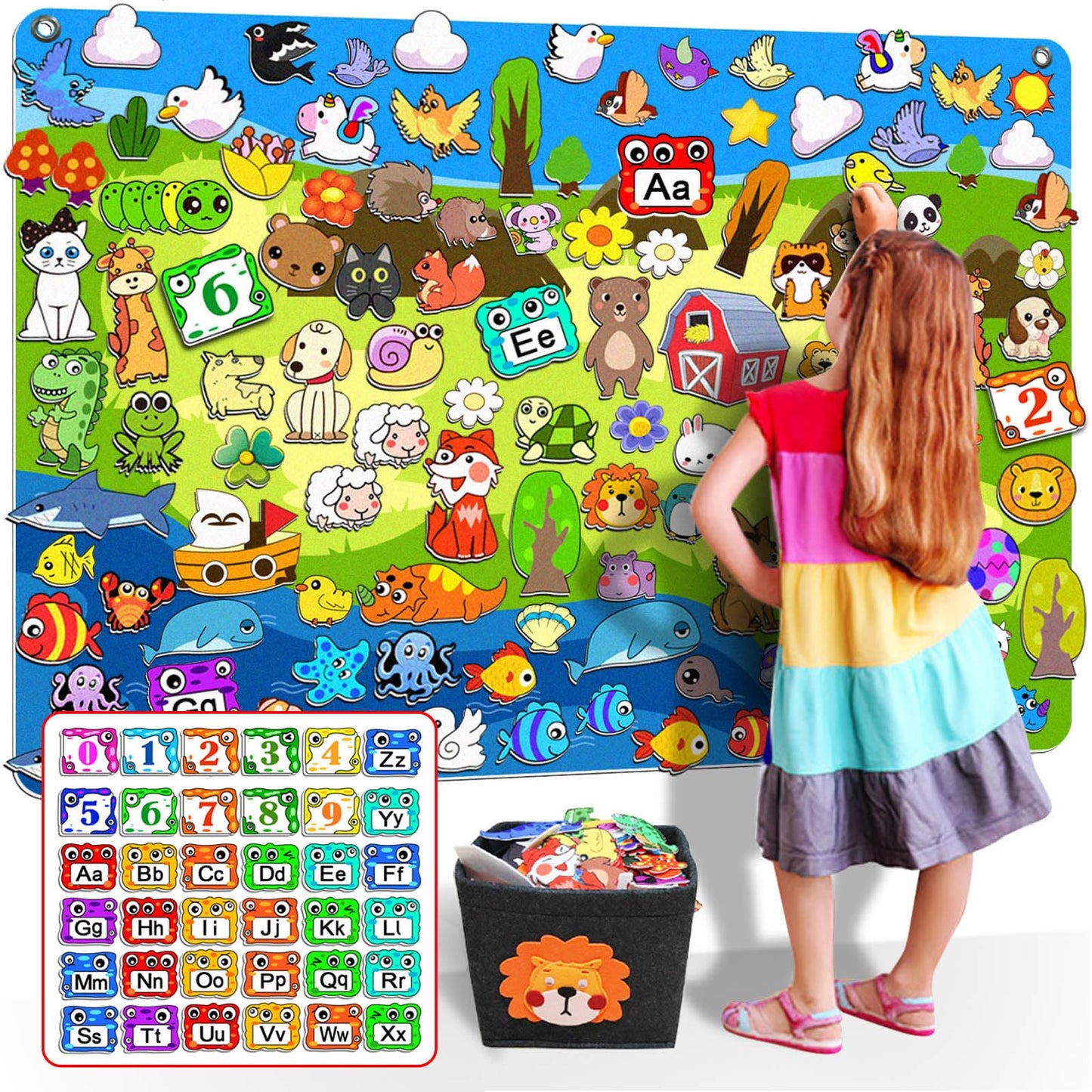 SKOLESK 204Pcs Animals Felt Busy Board Story Set with Storage Bag Preschool Large Wall Storyboard Forest Themed Early Learning Interactive Play Kit Wall Hanging Gift for Toddlers Kids 40 X 28 Inch