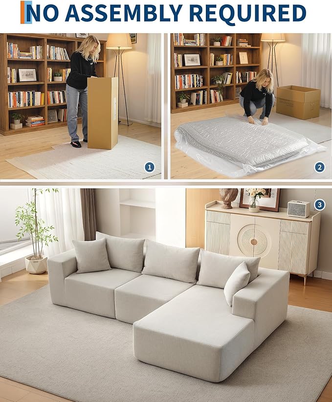 Corduroy Modular L Shape Sofa, Cloud Feel Compressed Sectional Couch