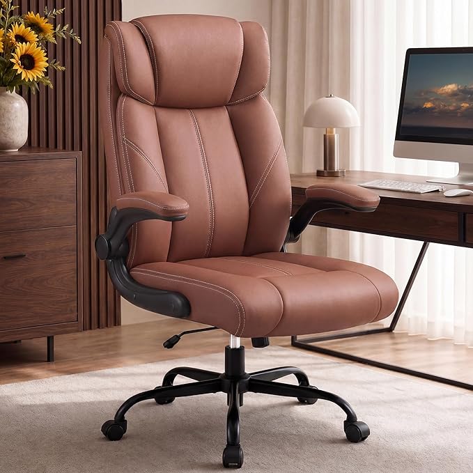 Office Chair, Leather Ergonomic Computer Desk Chair