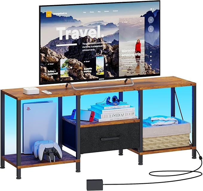 JARHETUN TV Stand with LED Lights, Entertainment Center with Open Shelves and