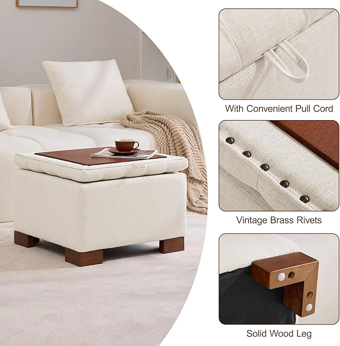 WUTUTUEE 24" Square Fabric Storage Ottoman