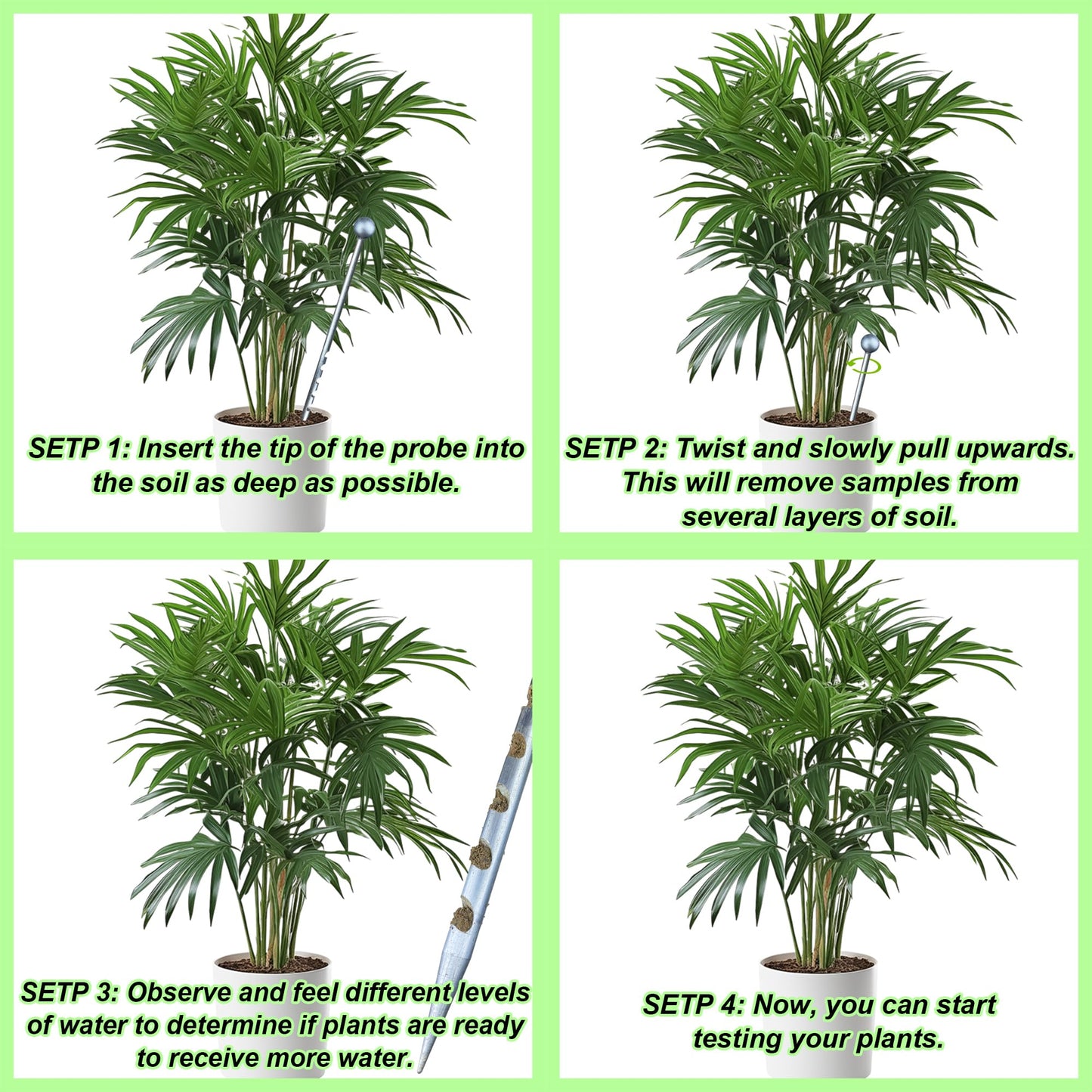 10" Soil Probe for House Plants Stainless Steel Garden Soil Sample Probe No Batteries Required Moisture Meter Soil Probe Rod for Plant Garden Farm Soil Sampling
