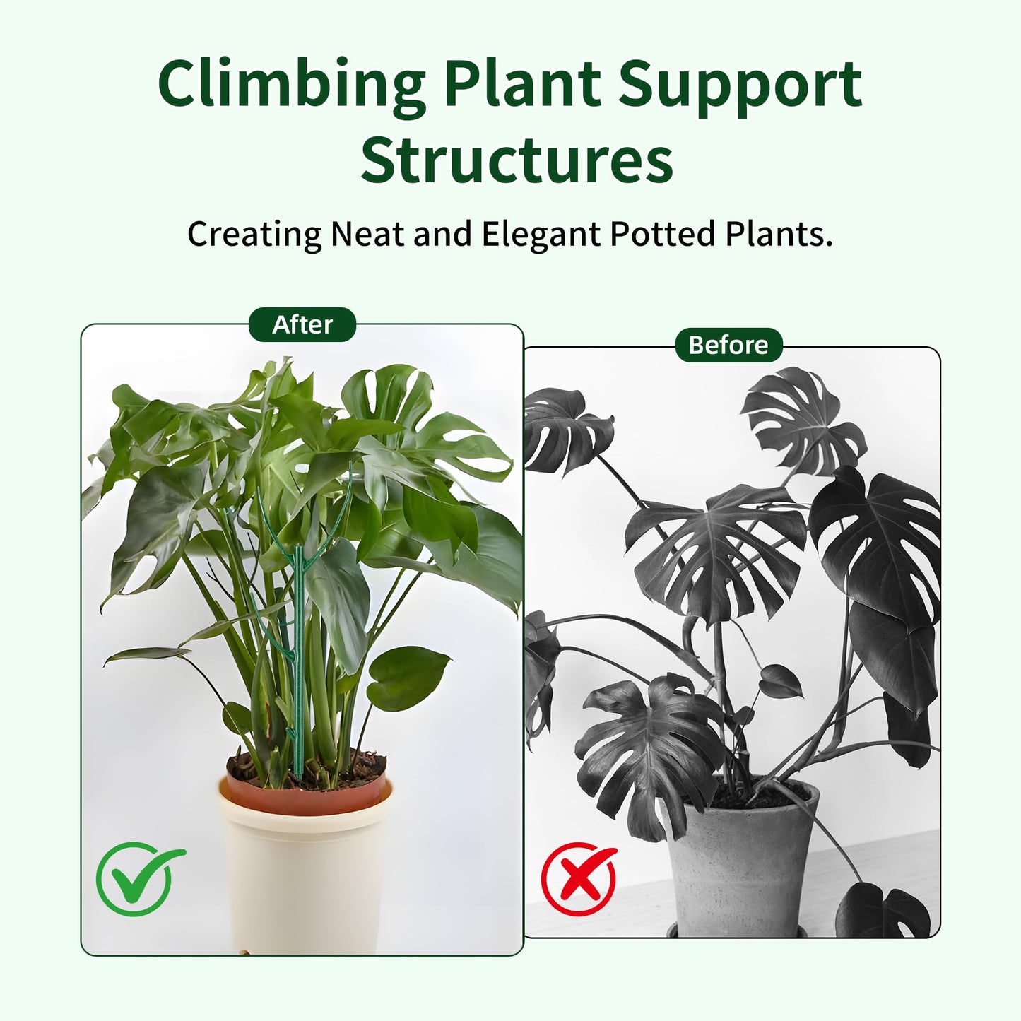 10 Pack Stackable Plant Support Stakes - Climbing Support for Indoor & Outdoor Use - Garden Accessories for Monstera, Pothos, Philodendron - Aesthetic Alternative to Moss Poles & Trellises