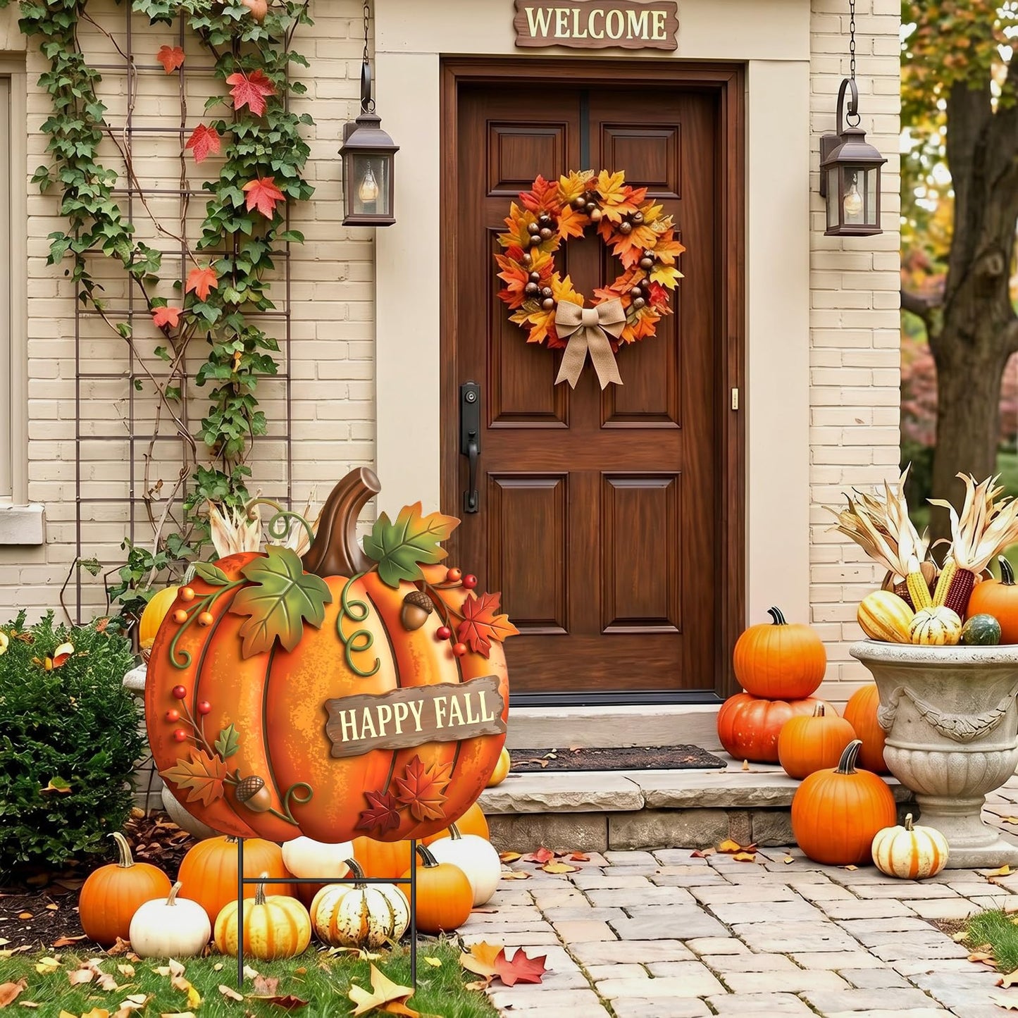 Amyhill Fall Outdoor Decor Pumpkin Metal Garden Stakes 25 Inch Autumn Welcome Yard Signs Fall Decorations Autumn Outdoor Decorative Garden Stakes Decorations Thanksgiving Harvest Patio Lawn Walkway