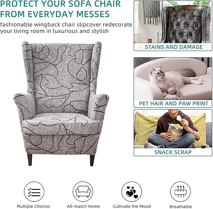 KRFOONN Wingback Chair Covers Slipcovers 2 Piece Stretch Wing Chair Covers