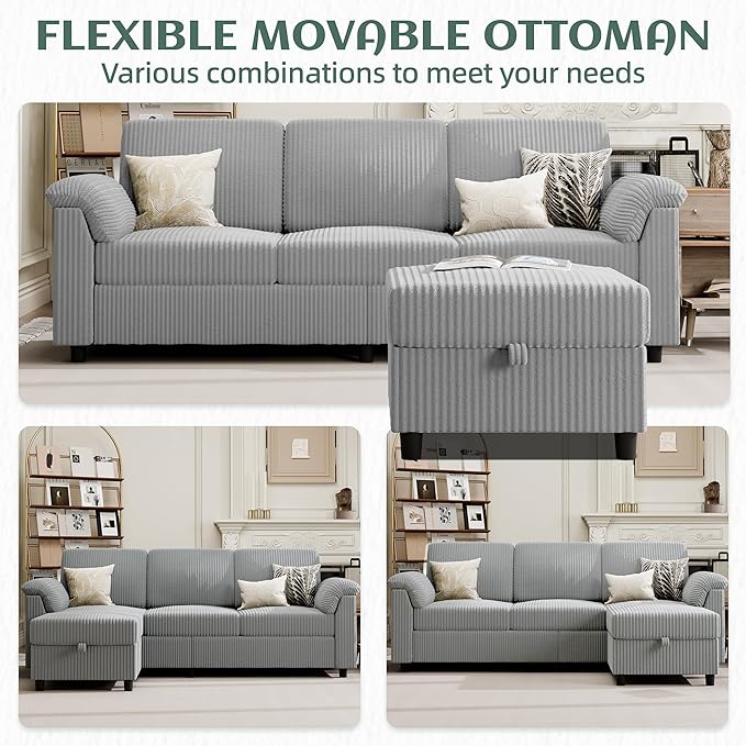 Vongrasig Convertible Sectional Couches Sofa, 3 Seat L Shaped Sofa