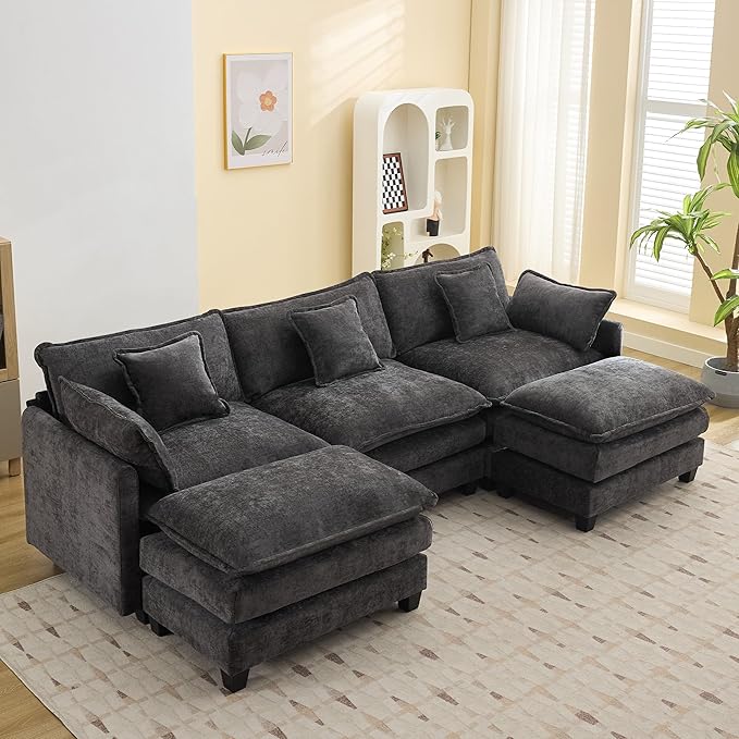 111'' Sectional Cloud Deep Seat Couch, Oversized Chenille U Shaped Sectional