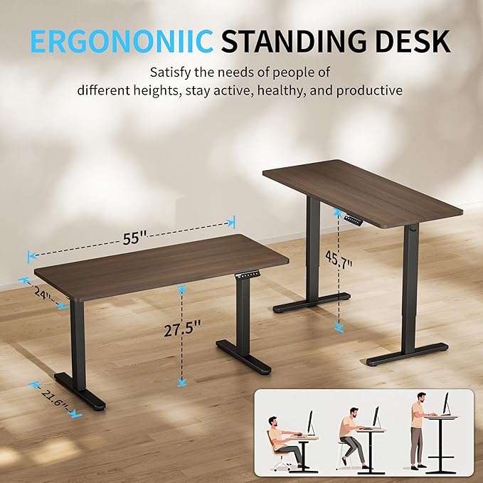 BIZUM Electric Standing Desk, 55x24 inches Height Adjustable Desk, Sit to Stand