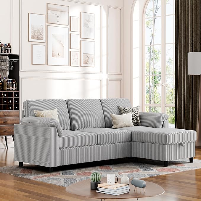 Vongrasig Convertible Sectional Couches Sofa, 3 Seat L Shaped Sofa