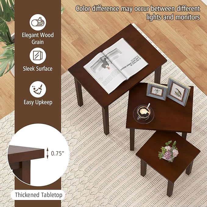 Giantex Nesting Tables Set of 3, Farmhouse Stacking Side Table