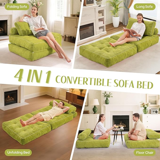 HABUTWAY Folding Sofa Bed, Convertible Sleeper Chair Bed w/Dual-Pillow & Handle