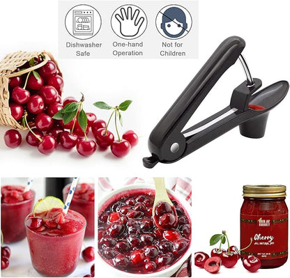 Cherry Pitter Tool, Heavy-Duty Seed Core Remover With Space-Saving Lock Design, Pit Remover for Cherries (Black)