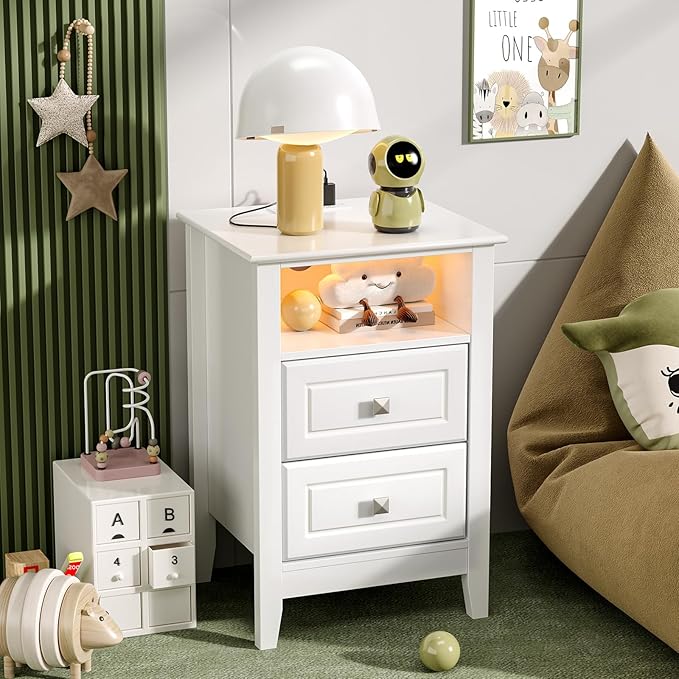 Bonnlo White Nightstand Set of 2