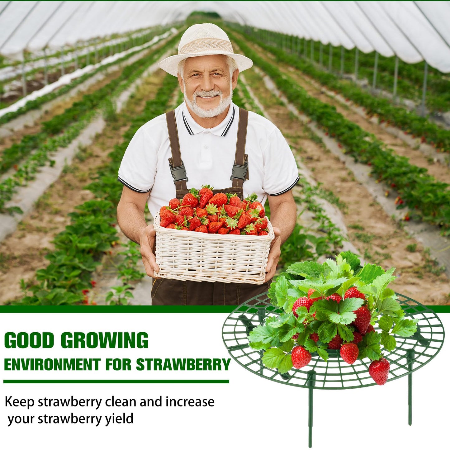Irenare 24 Pack Strawberry Plant Support with Plant Labels Large Size Strawberry Growing Racks Growing Frame Stand Holder for Keeping Garden Strawberry Clean