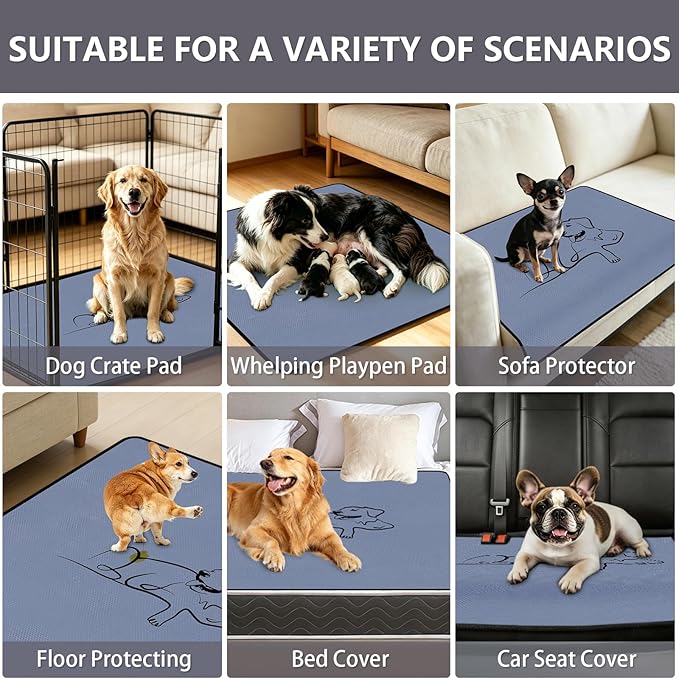 2 Pack Washable Pee Pads for Dogs 24"x36", Reusable Training Puppypads Absorbency Non-Slip & Leak-Proof for Pet Whelping Box Playpen Crate Sofa Bed Floors (Gray)