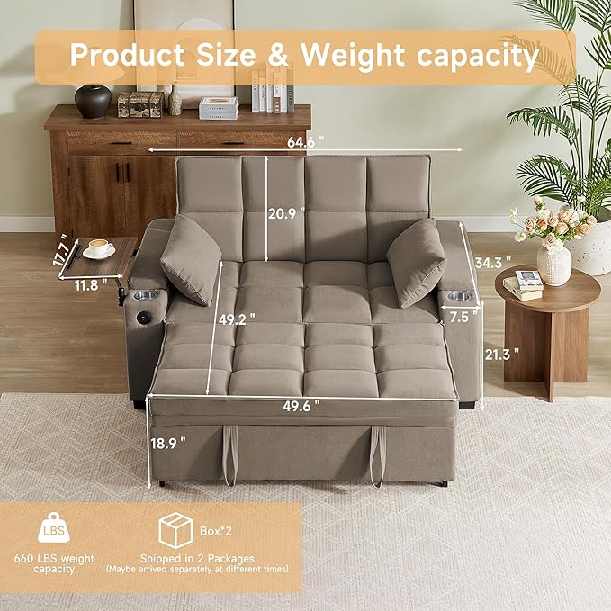 Auvsoce 65" Sleeper Sofa Bed Loveseat, Convertible Couch