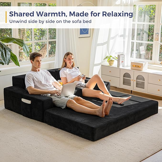 MAXYOYO Loveseat Sofa Bed, 4 in 1 Convertible Boneless Couch Folding Recliner