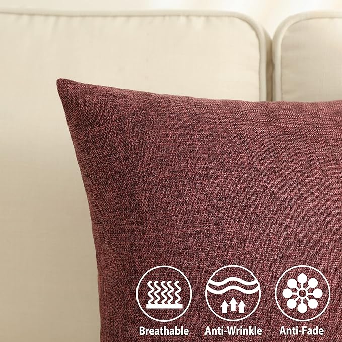 Stellhome Burlap Large Throw Pillow Covers Textured Farmhouse Linen Pillowcase