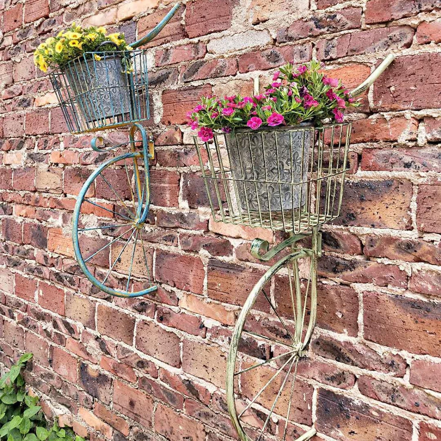 Asiwnshw Set of 2 Bicycle Plant Stand, Flower Pot Cart Holder Patio Stand Holder Outdoor Displaying Plants Flowers Metal Bike Plant Stand Hanging Planter Flower Holder Indoor Outdoor Decor