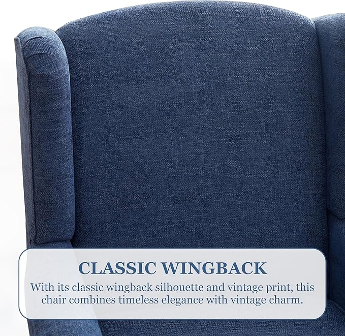 HUIMO Printed Wingback Accent Chair, Linen Upholstered High Back Armchair