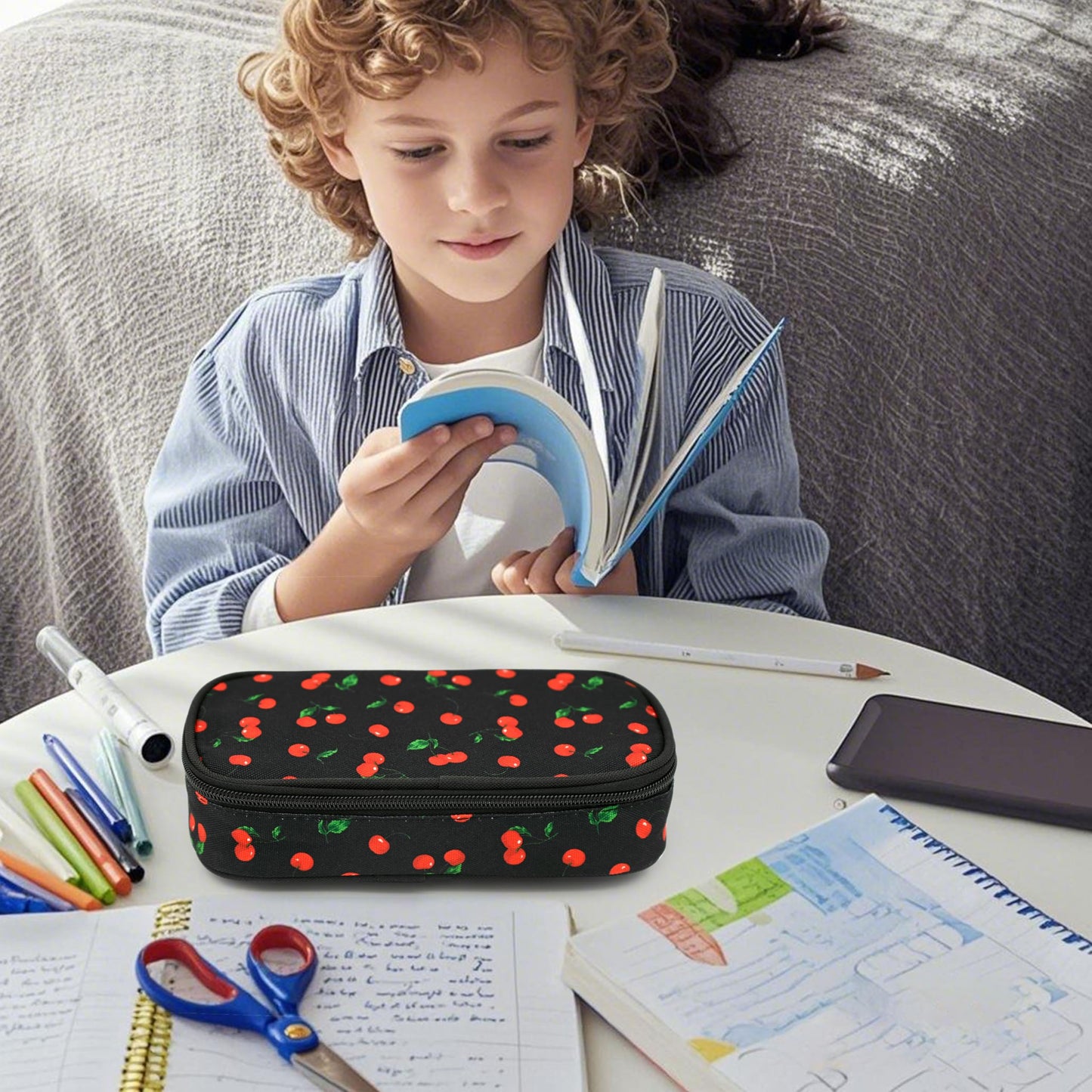 Droerfes Cherry Pencil Case Pencil Pouch Large Capacity Pen Bag School Office Organizer Stationery Storage Box For Girls Boys Teen Kids
