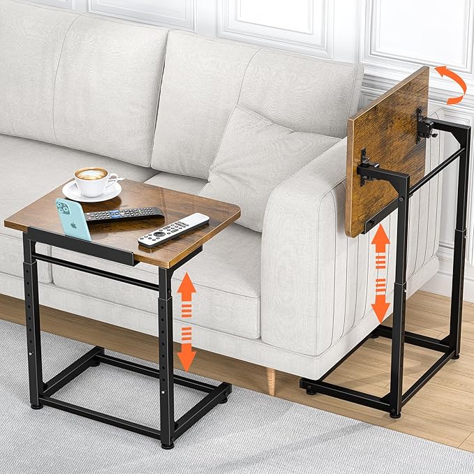 Tv Tray Table Set of 2, 8-Level Adjustable Height Couch Side Table，90° Tilt