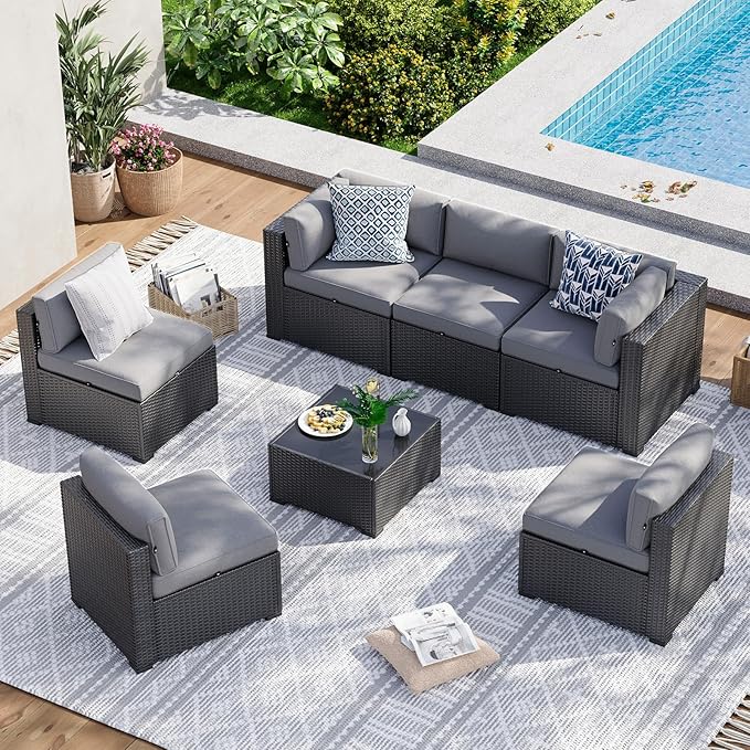 Aoxun 7 Piece Patio Furniture Set Wicker Rattan Patio Sectional Sofa Set