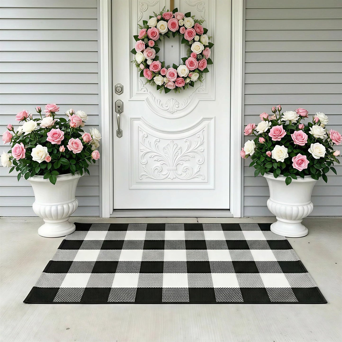 WAYYE Buffalo Plaid Outdoor Rug 27.5" x 43" Black and White Checkered Area Rug Washable Doormats Indoor Outdoor Rugs for Layered Front Door Mats, Porch, Entryway, Kitchen, Farmhouse