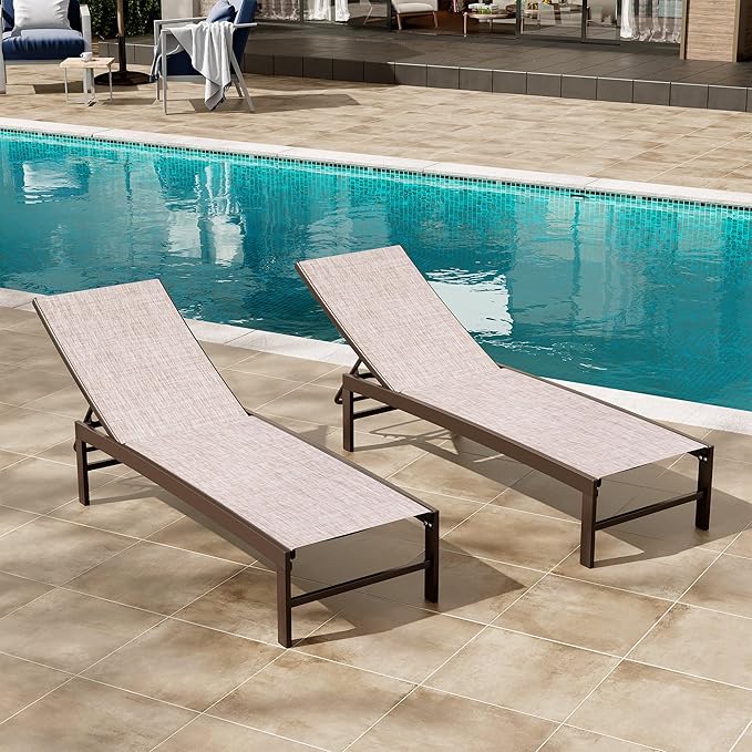 Crestlive Products Lounge Chair Outdoor Set of 2, Metal Pool Chaise Lounge