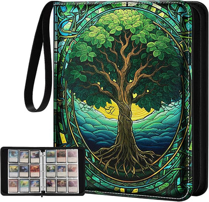 for 9 Pocket Card Binder for MTG, TCG, Game Cards Holds 900 Cards - Large Capacity Trading Card Collection Album Folder with Zipper for Men Boys Teens Tree Design for Sports Card
