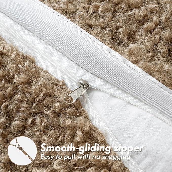 Faux Fur Throw Pillow Covers 20x20 Inch Set of 2 Boucle Neutral Decorative