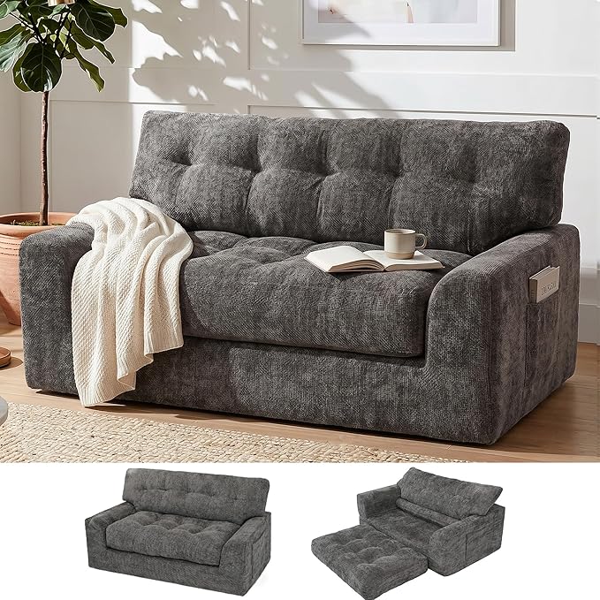 MONVANE 55.5" Convertible Loveseat Sofa, 2-in-1 Boneless Sleeper Sofa Bed Futon