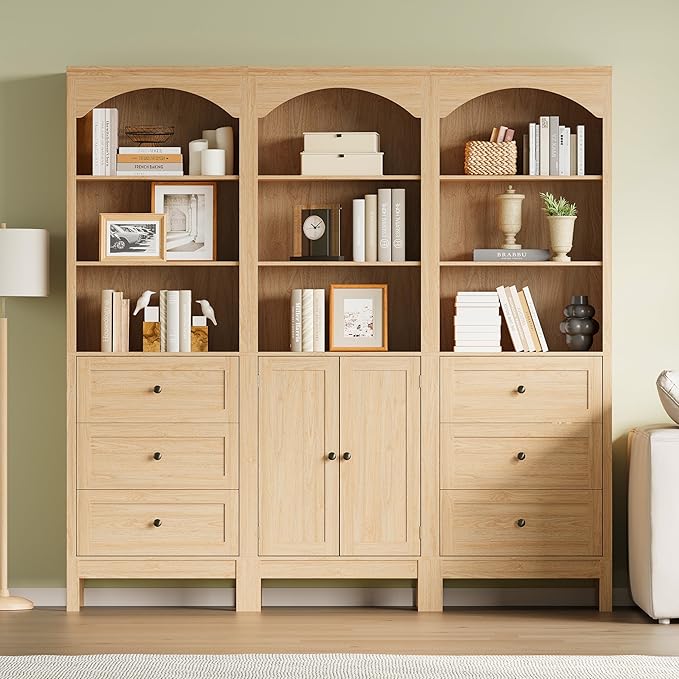 Bookshelf with Drawers, Floor Standing Display Storage Cabinet