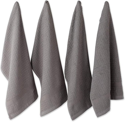 DII Basic Terry Collection Waffle Dishtowel Set, Solid Gray, 4 Piece