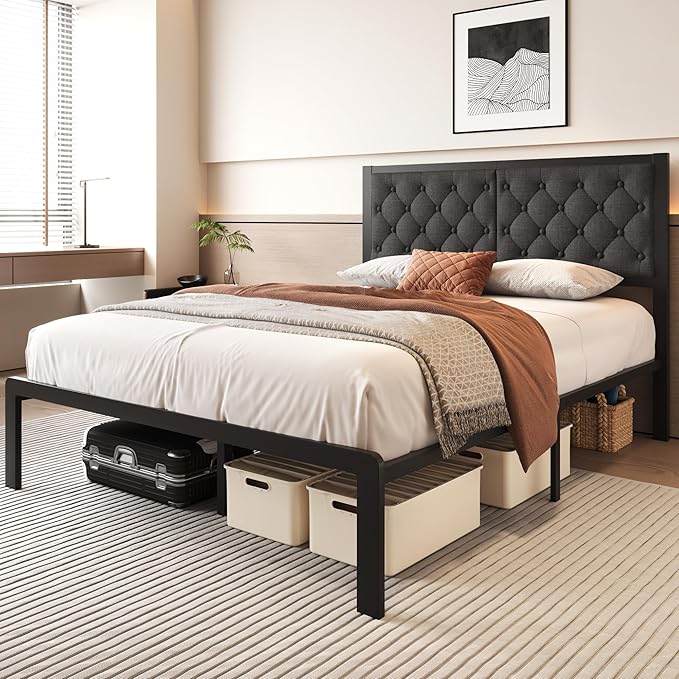 Fluest Queen Bed Frame with Headboard Linen Upholstered Bed Frame Platform