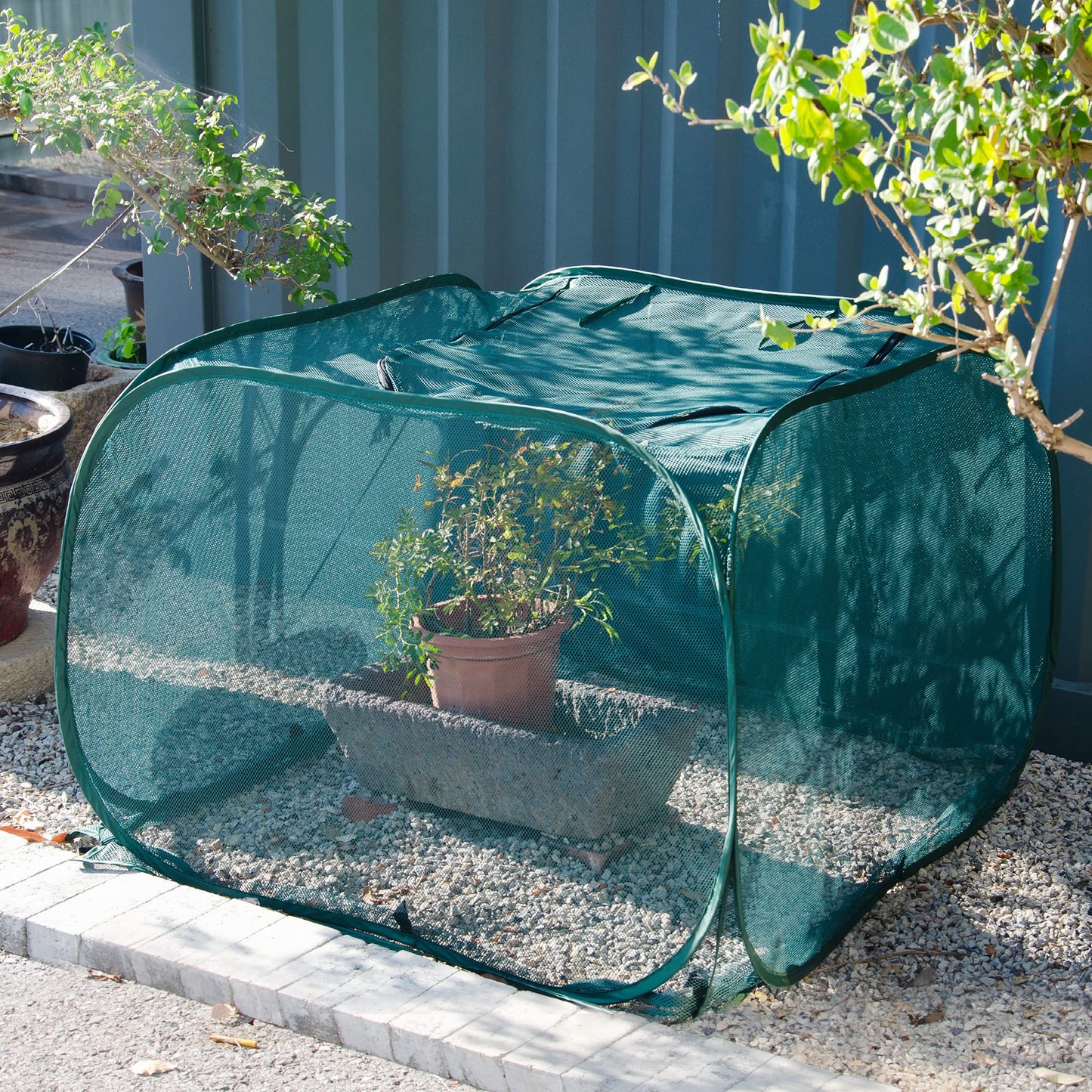 ANC POP Pop Up Mesh Plant Cover,40'' x 40'' x 30'' Plant Protector for Raised Garden & Flower Bed, Net Cage Plant Guard for Fruits, Vegetables, Seedlings and Herbs, 8 Ground Stakes for Fixing