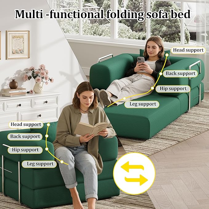 BSHOMGI Folding Sofa Bed, 2 in 1 Convertible Sofas to Lounger Comfy Single Bean
