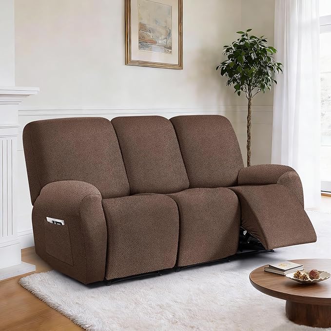 ANARACHON Leather Look Recliner Couch Cover, 8-Pieces Stretch Recliner Sofa