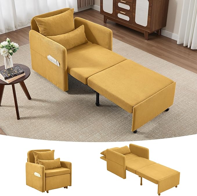 Iroomy 5-Level Adjustable Convertible Sleeper Chair, 3-in-1 Corduroy Pull Out
