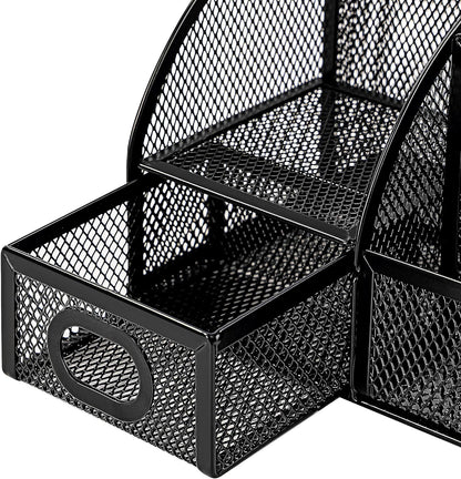 Amazon Basics Pen Holder and Desk Organizer, Office Caddy Storage, Black, ‎9.1" x 5.9" x 5.5''
