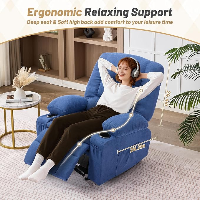 Rocker Recliner Chair with Massage and Heat, Nursery Rocking Chairs