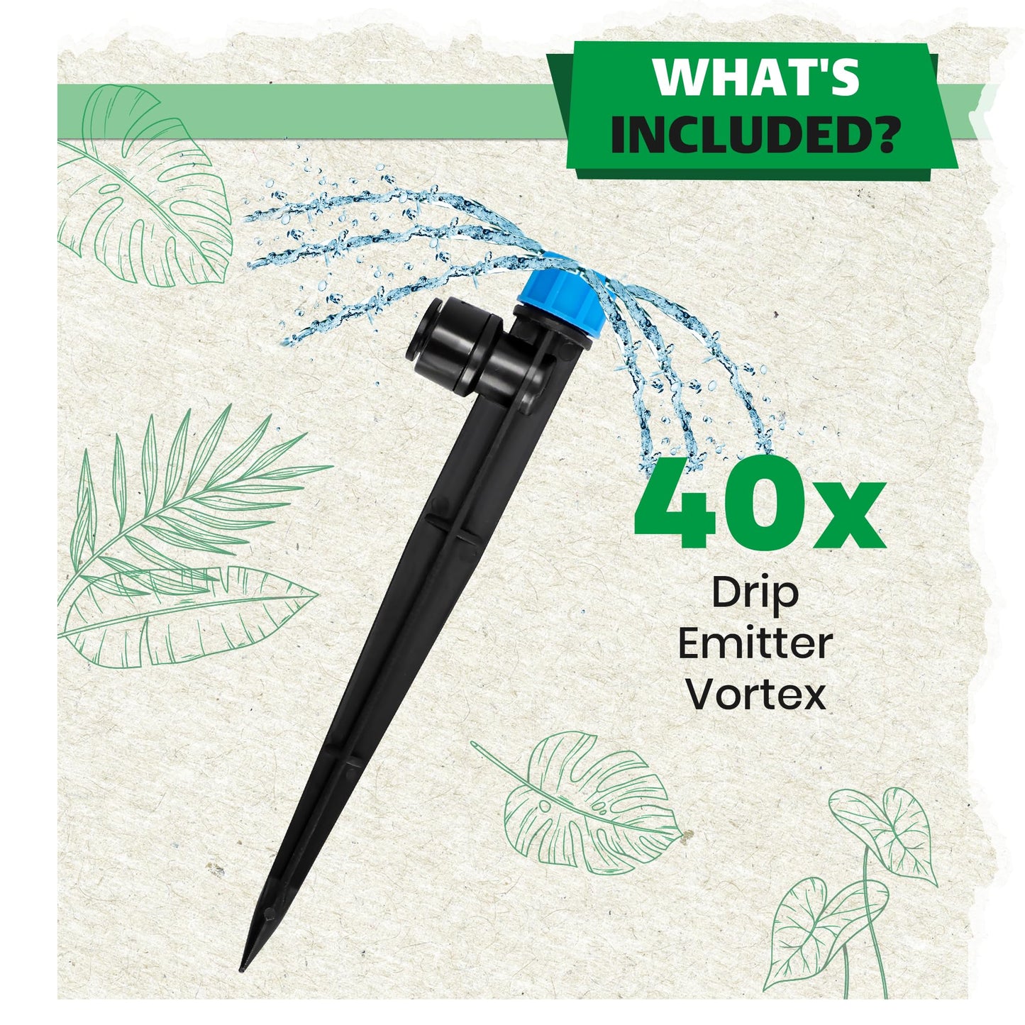 Bonviee 40-Pack 1/4” Push-to-Connect Drip Irrigation Emitters – Adjustable Quick-Install Precision Watering Stakes for Garden, Raised Beds & Greenhouse