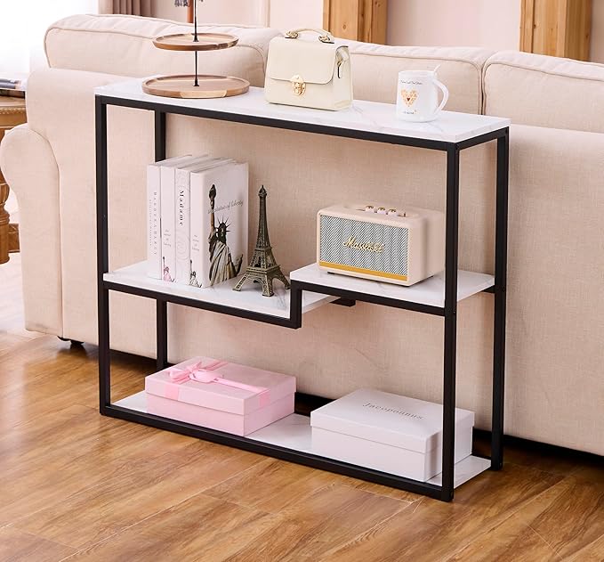 loglus Console Table for Entryway, Faux Marble MDF Sofa Table