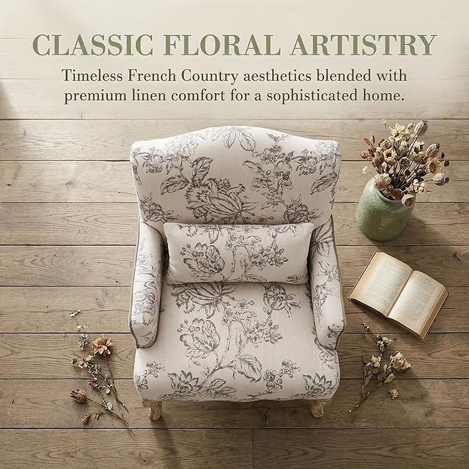 Shunzhi Floral Accent Chairs Farmhouse Upholstered Armchair Linen Reading Chair