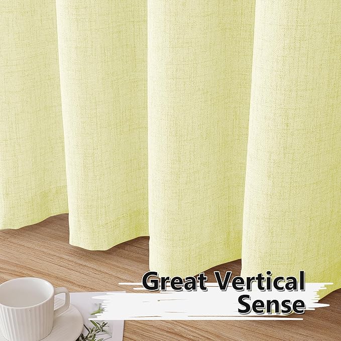 Tollpiz Short Linen Curtains Living Room Rod Pocket Semi Sheer Curtain Burlap Light Filtering Thick Linen Drapes for Bedroom, 54 x 54 inches Long, Cream Yellow, Set of 2 Panels