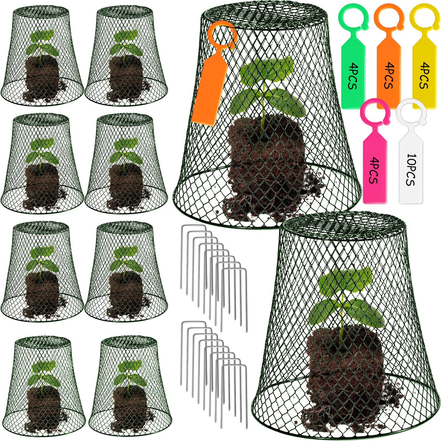 10 Pieces Chicken Wire Plant Covers Wire Garden Cloches Chicken Wire Cloche Plant Protector Metal Heavy Duty Garden Plant Cloche for Keeping Bunnies Chicken Squirrels Birds Other Out(9×9in) (Green)