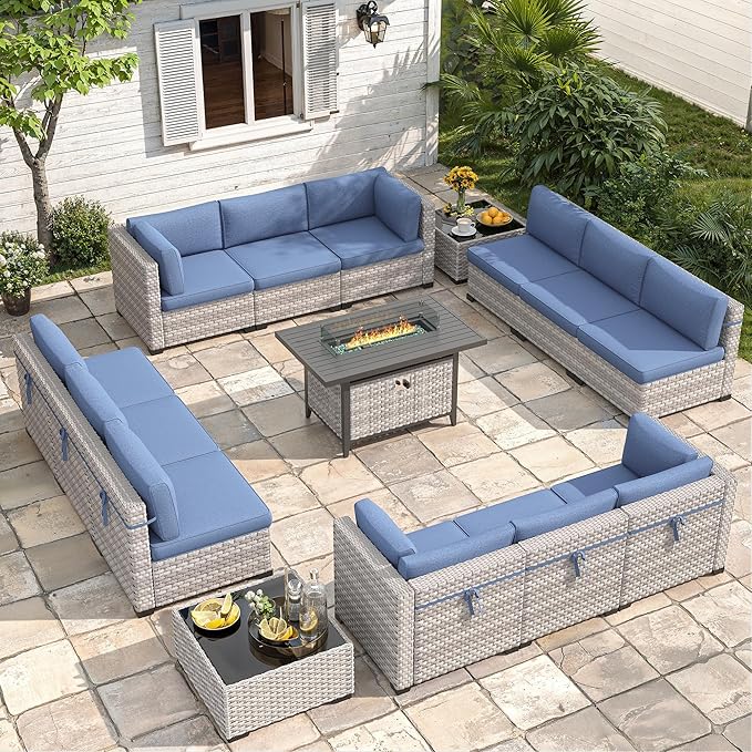 12-Seat Modern Outdoor Wicker Rattan Patio Furniture Set